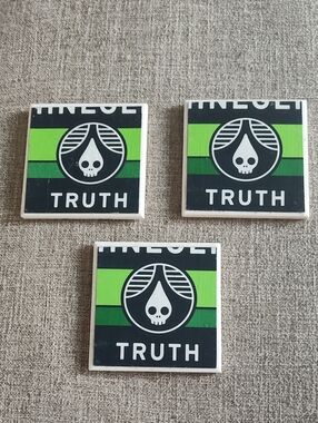 Handmade Truth Beer Black & Bright Green Logo Set Of 3 Tile Coasters
